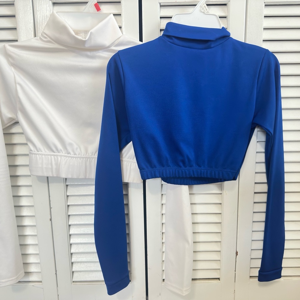 Royal Blue Long Sleeve Fitted Crop Bodysuit with Polo Collar